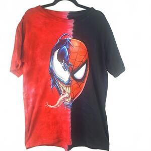 Spidey vs. Venom Universal Studios Marvel Tie-Dye Split Face Tee 90s Nostalgia L